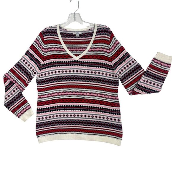 Women's  Striped Patterned V Neck| Pullover Sweater XL - Picture 4 of 13